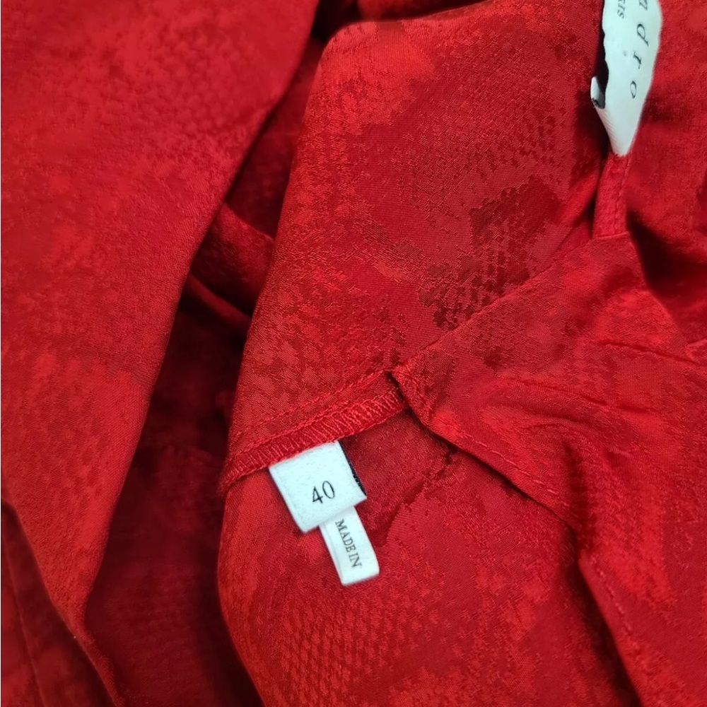 SANDRO Gloria Dress Womens EU 40 Jacquard Gathered Front Patterned V-Neck Red - Picture 4 of 9